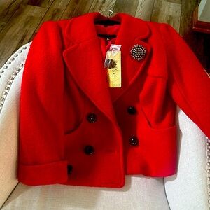 Red short women’s jacket, great for work